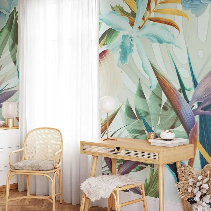 murales de pared Gouache de follaje tropical u79677