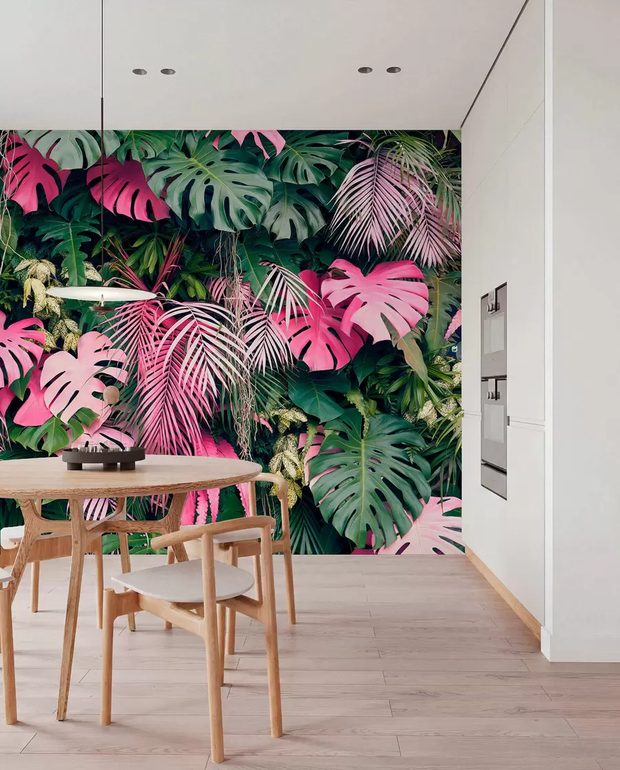 murales de pared Follaje verde y rosa u79682