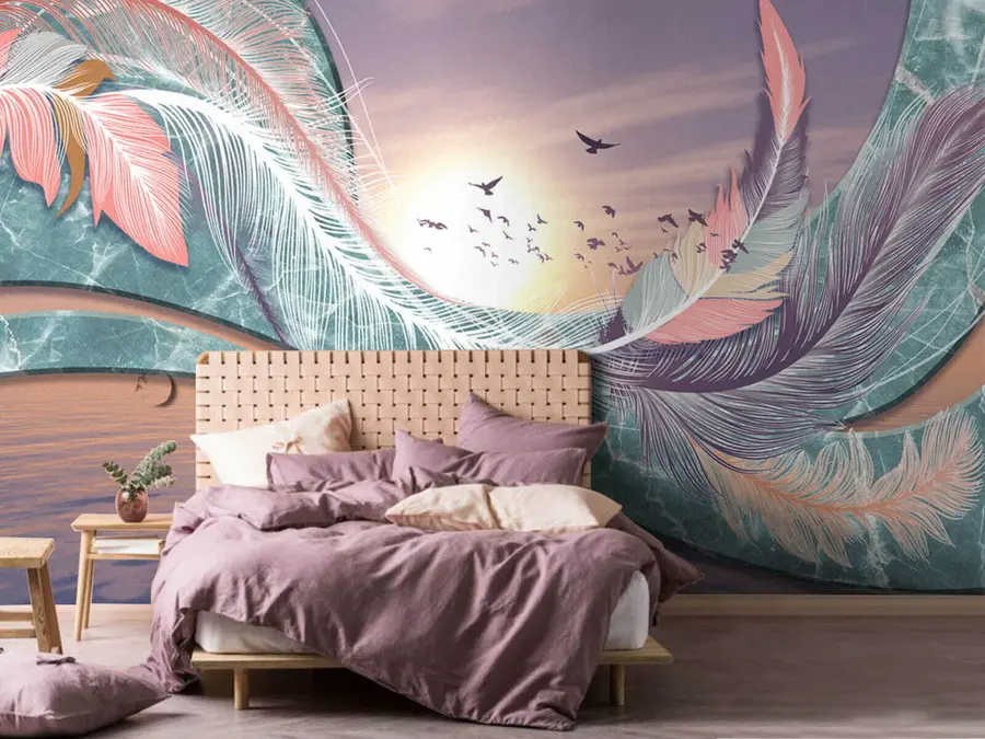 murales de pared Plumas en el mar al atardecer u59821