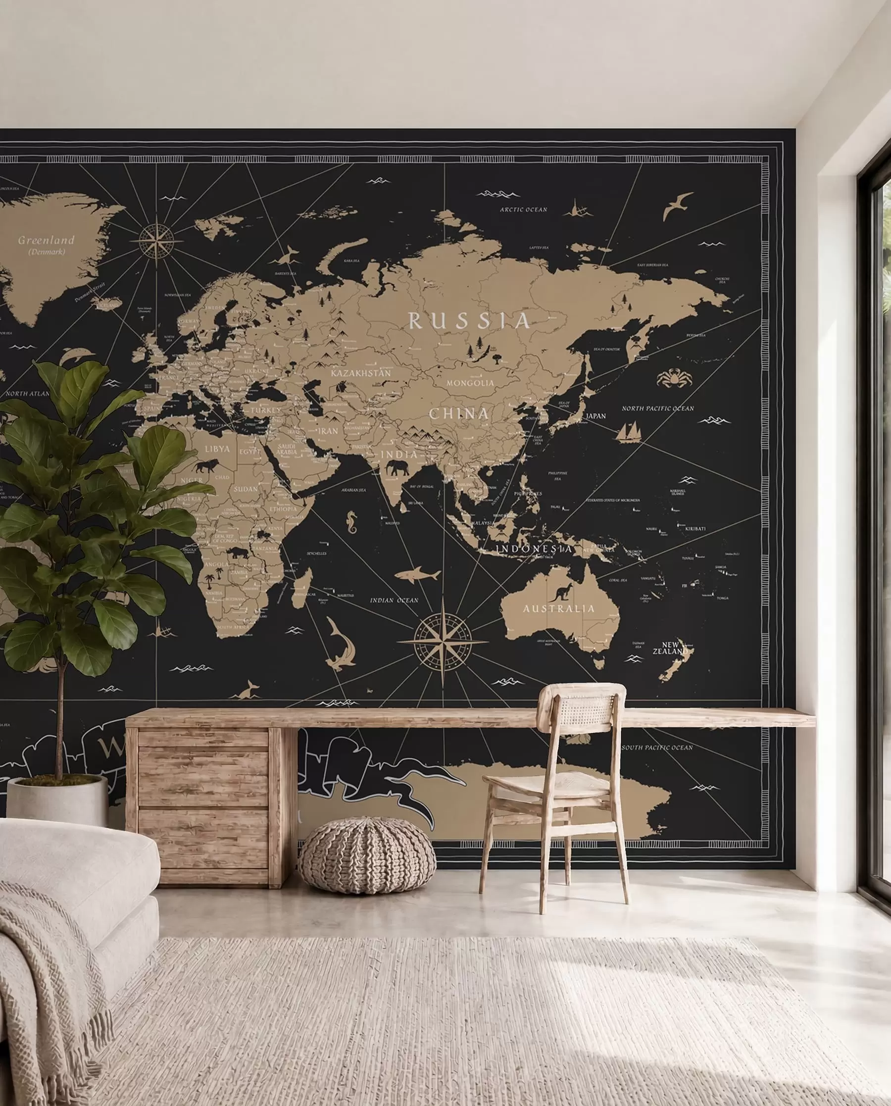 murales de pared Mapa del mundo al anochecer u50401