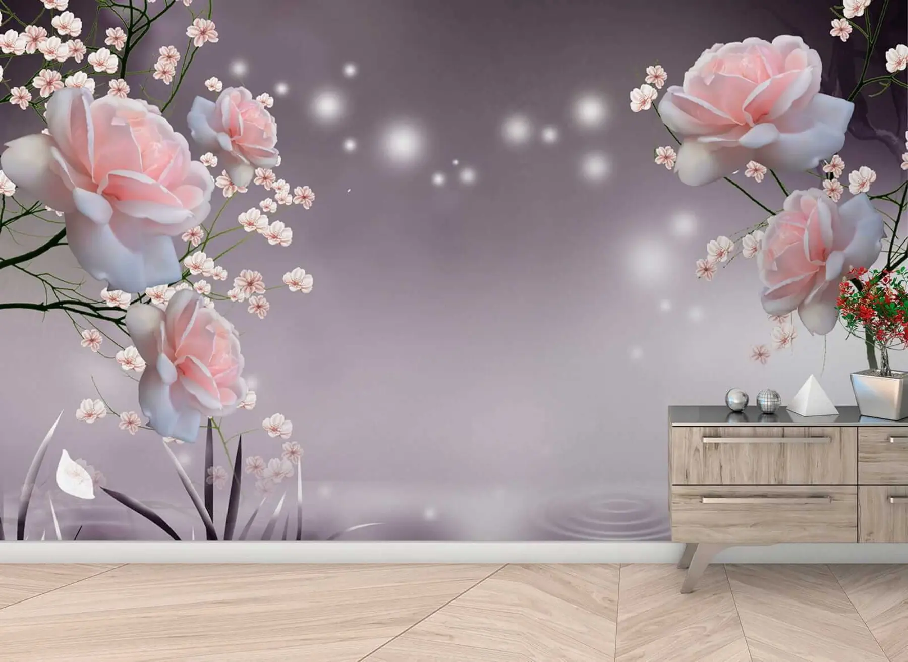 murales de pared Rosas en ondas de agua u01045