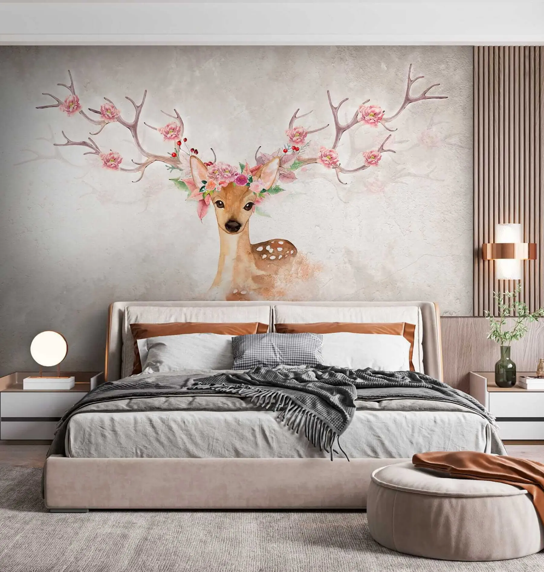 murales de pared Ciervo con flores en las astas u04671
