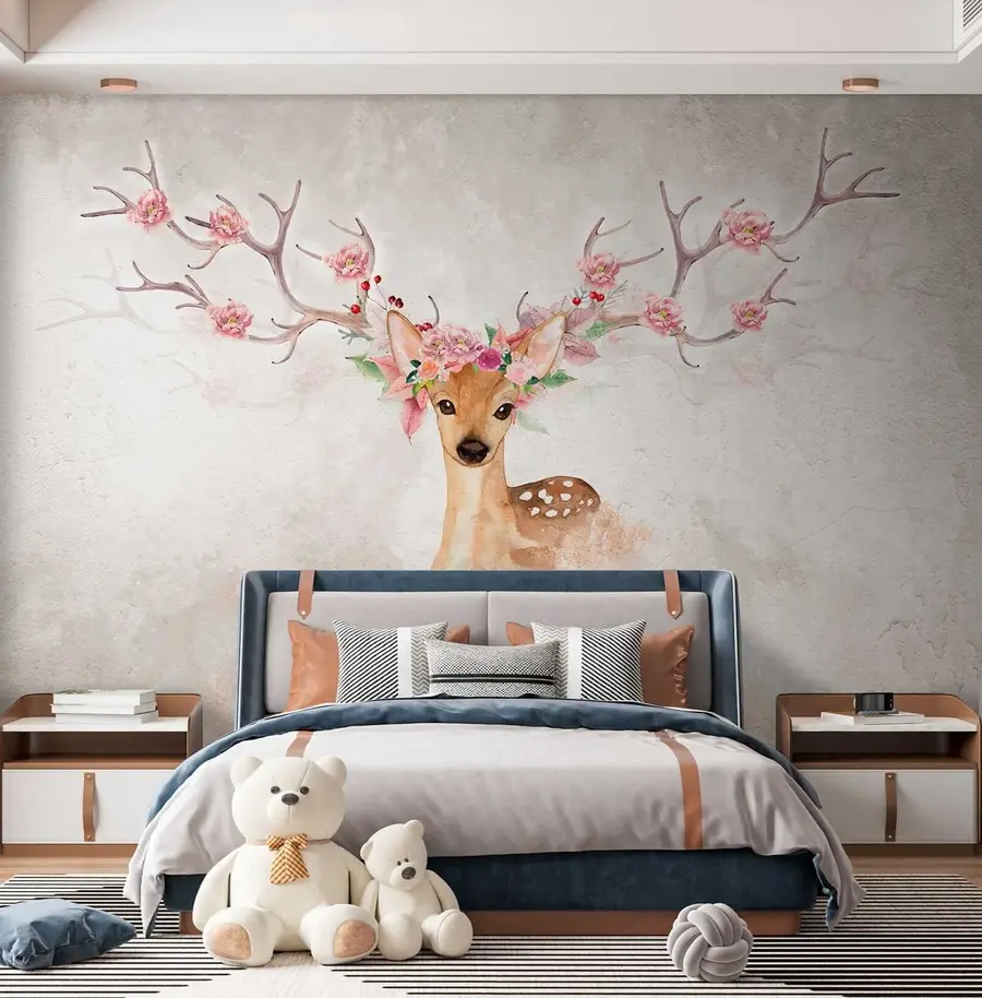 murales de pared Ciervo con flores en las astas u04671