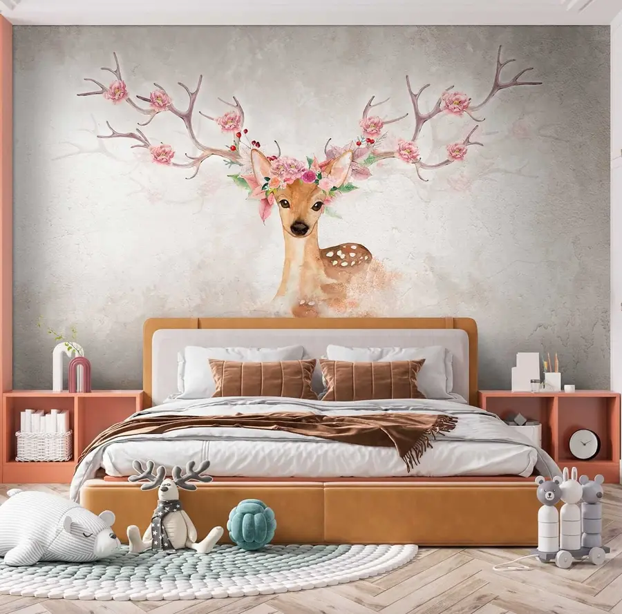 murales de pared Ciervo con flores en las astas u04671