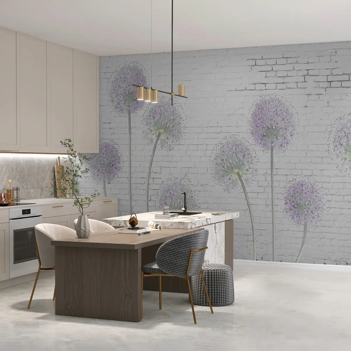 murales de pared Dientes de león contra el fondo de una pared de ladrillos u05372