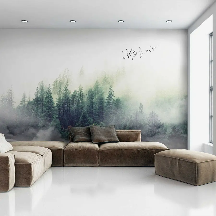 murales de pared Bosque y pájaros en la niebla u10882
