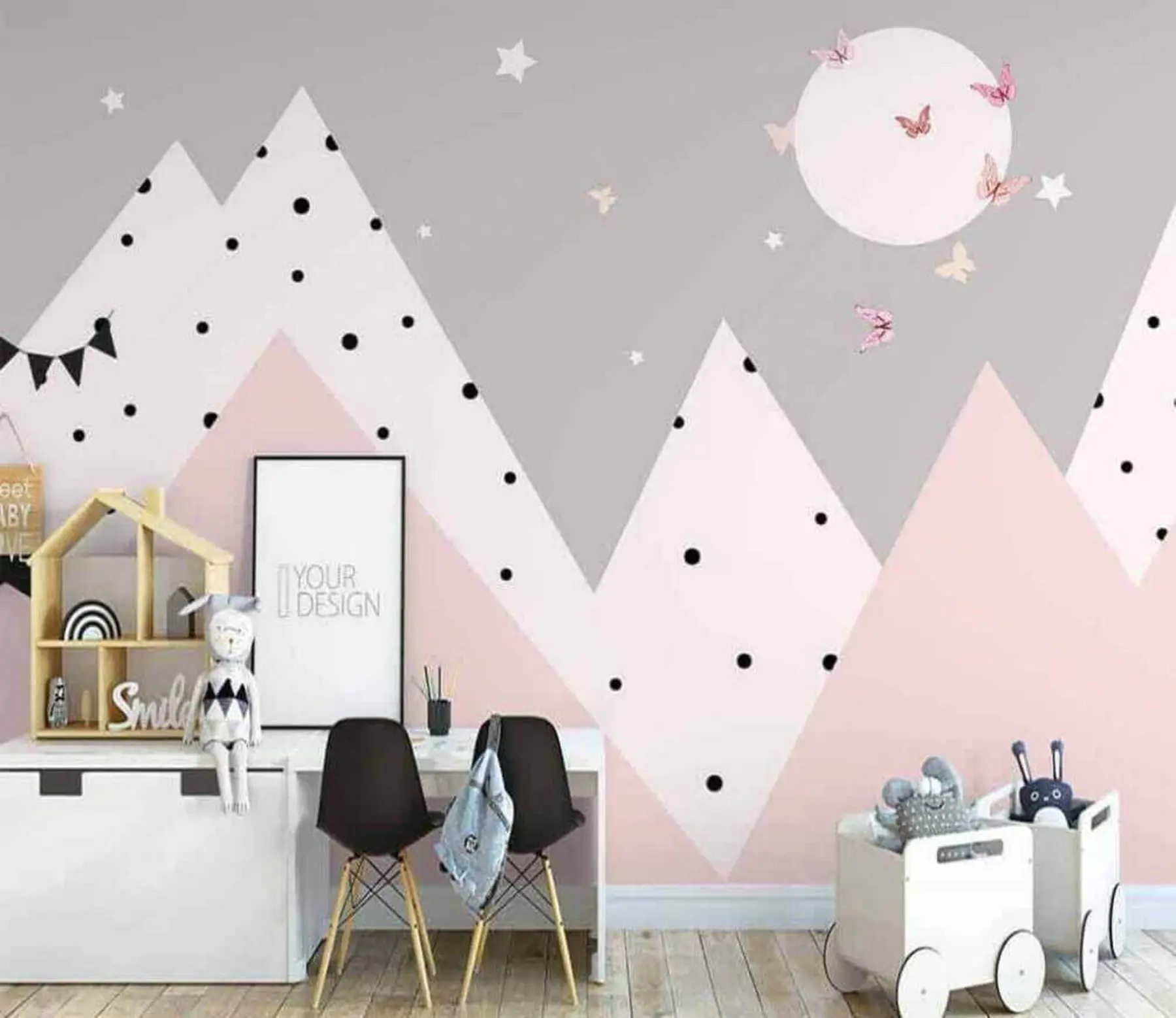 murales de pared montañas y mariposas u14116