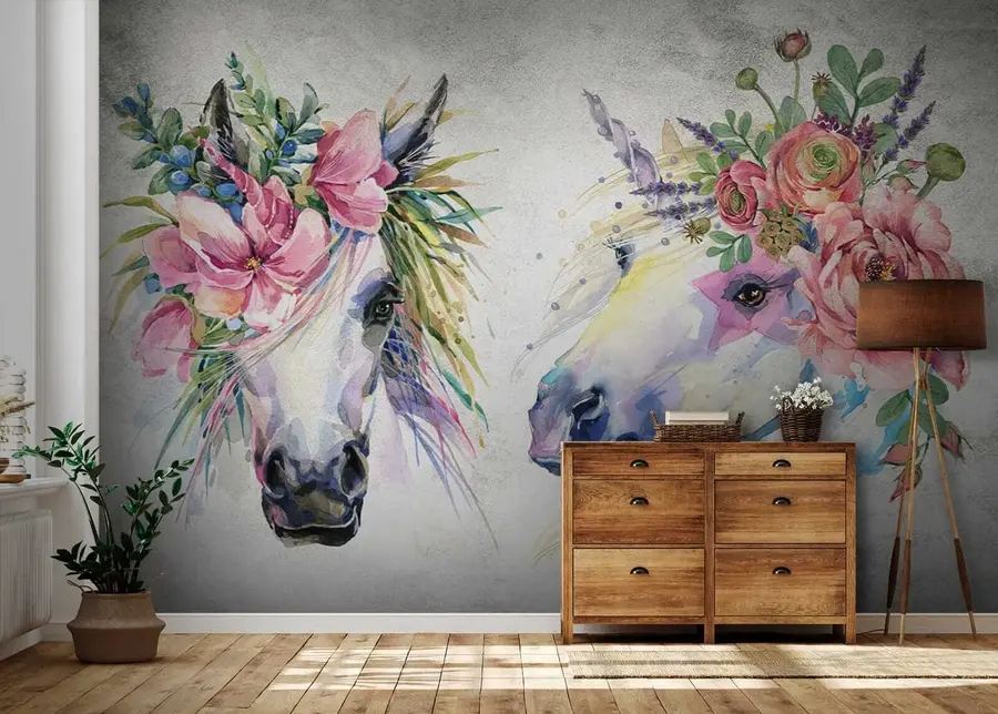 murales de pared Caballos con flores u14264