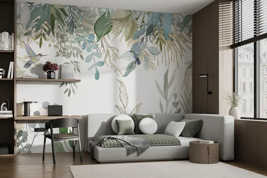 murales de pared Plantas exóticas y colibríes u17579