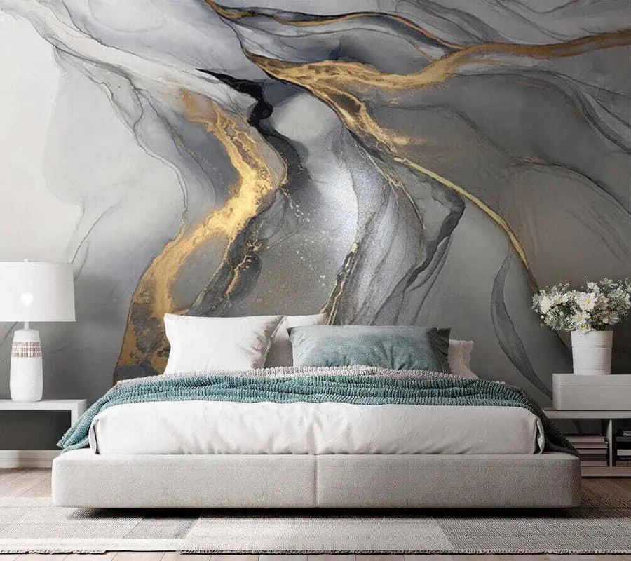 murales de pared Mármol gris-amarillo, arte fluido u18250