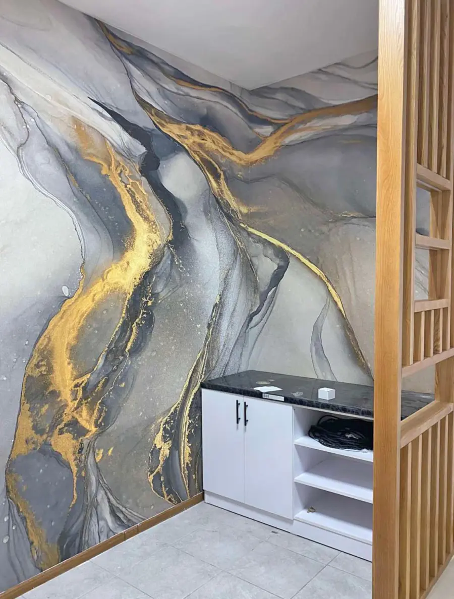 murales de pared Mármol gris-amarillo, arte fluido u18250