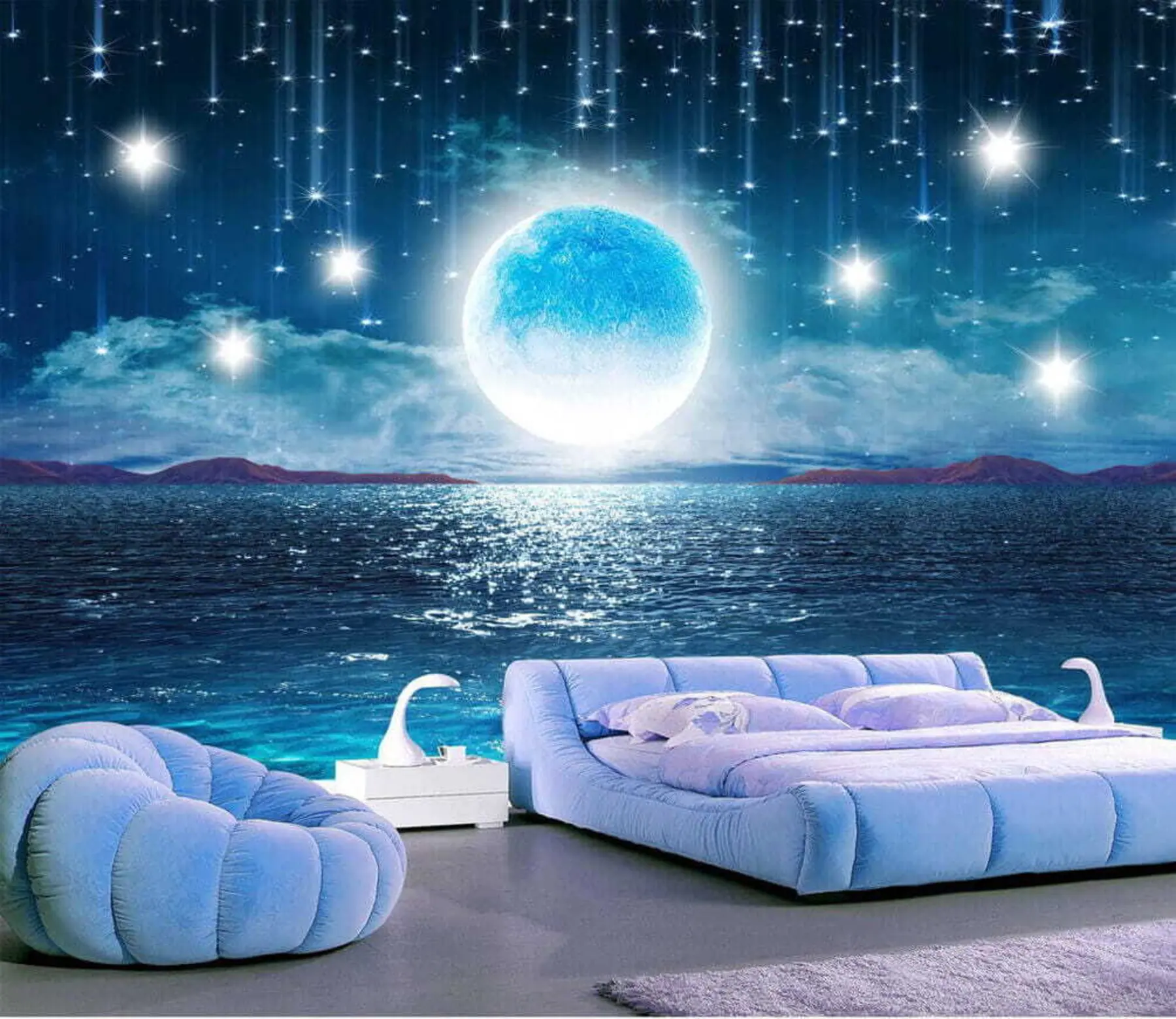 murales de pared Lluvia de estrellas en la luna llena u23205