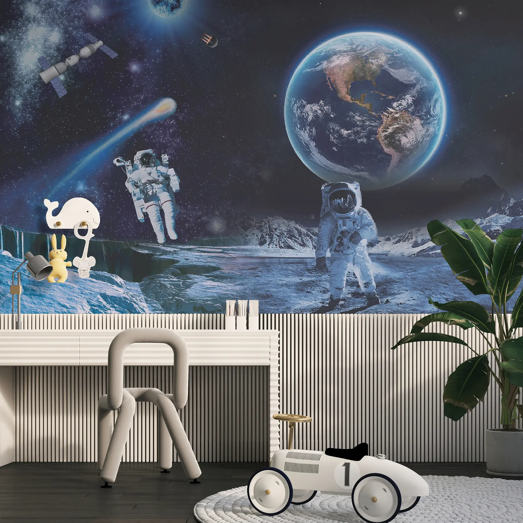 murales de pared astronautas en la luna u23243
