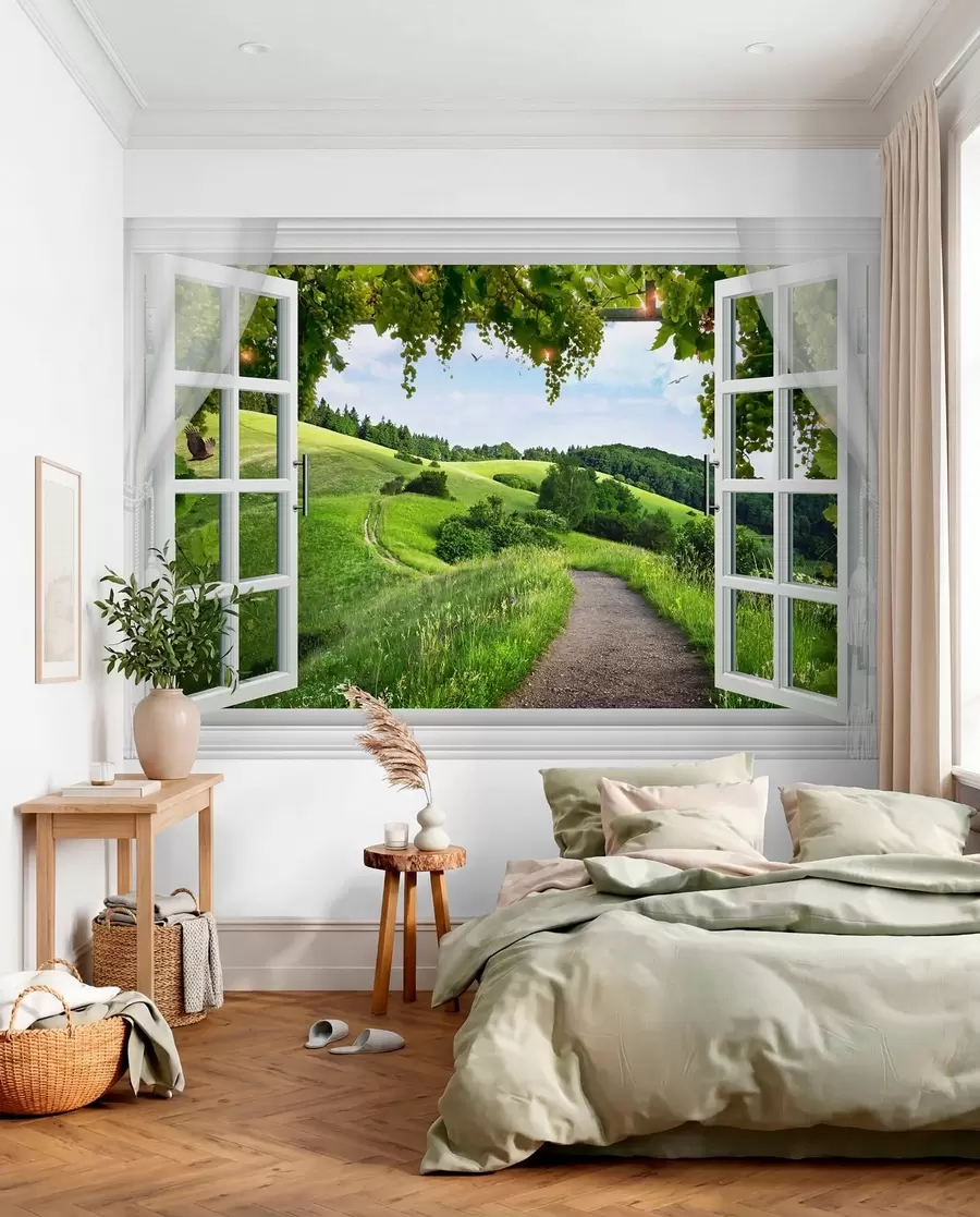 murales de pared Ventana a las colinas verdes u28196