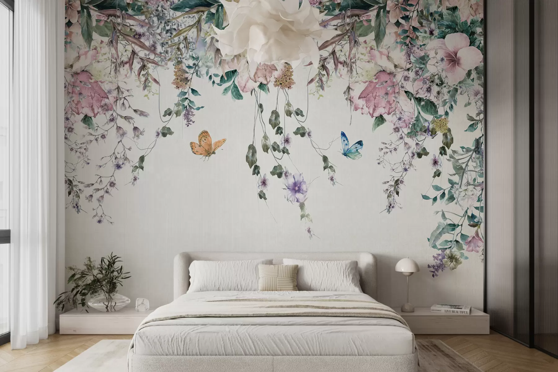 murales de pared Flores y mariposas exóticas u30601