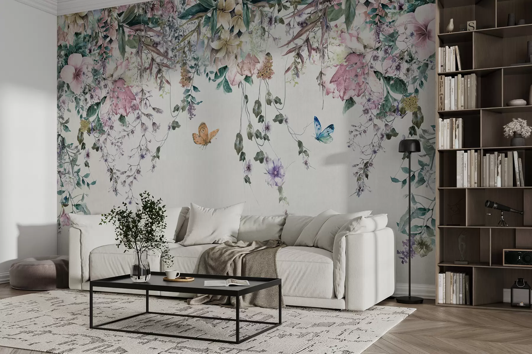 murales de pared Flores y mariposas exóticas u30601