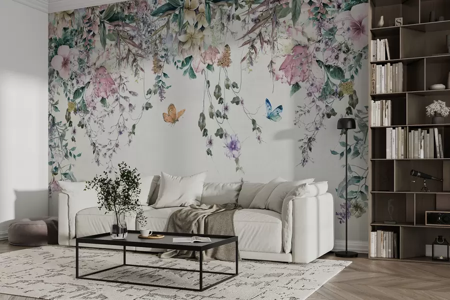 murales de pared Flores y mariposas exóticas u30601