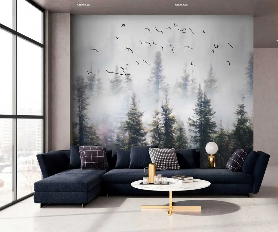 murales de pared Bosque de niebla y pájaros u32237