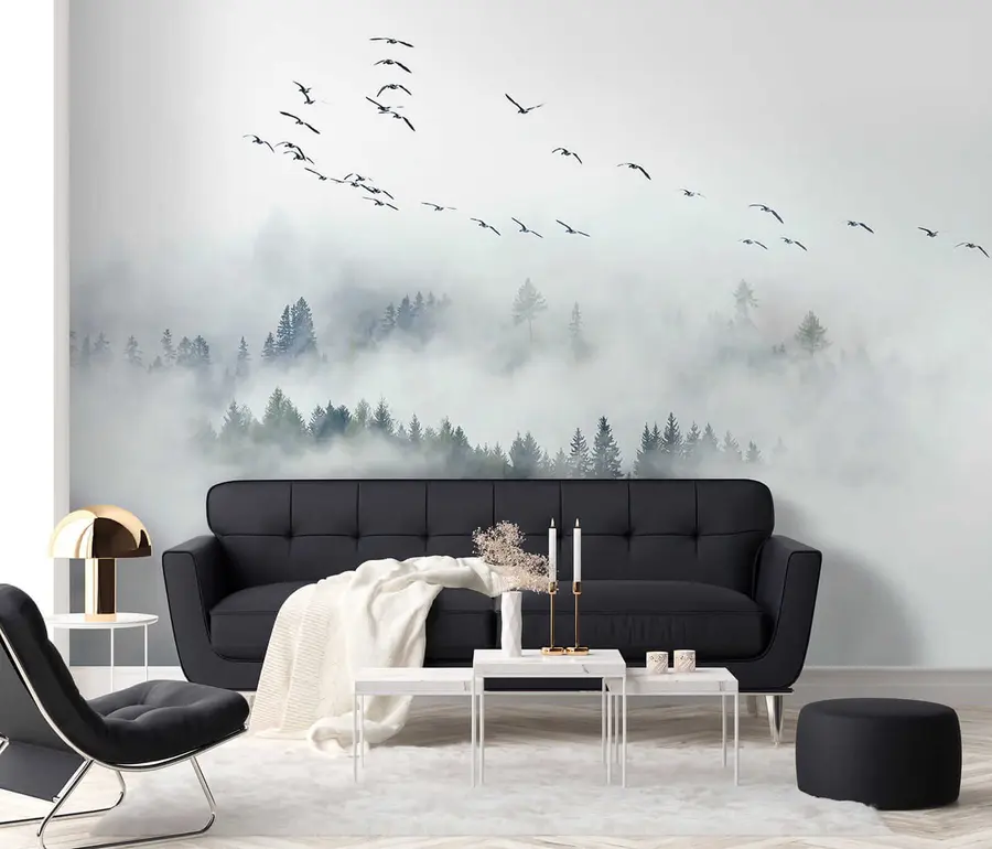 murales de pared Bosque de niebla y pájaros u32480