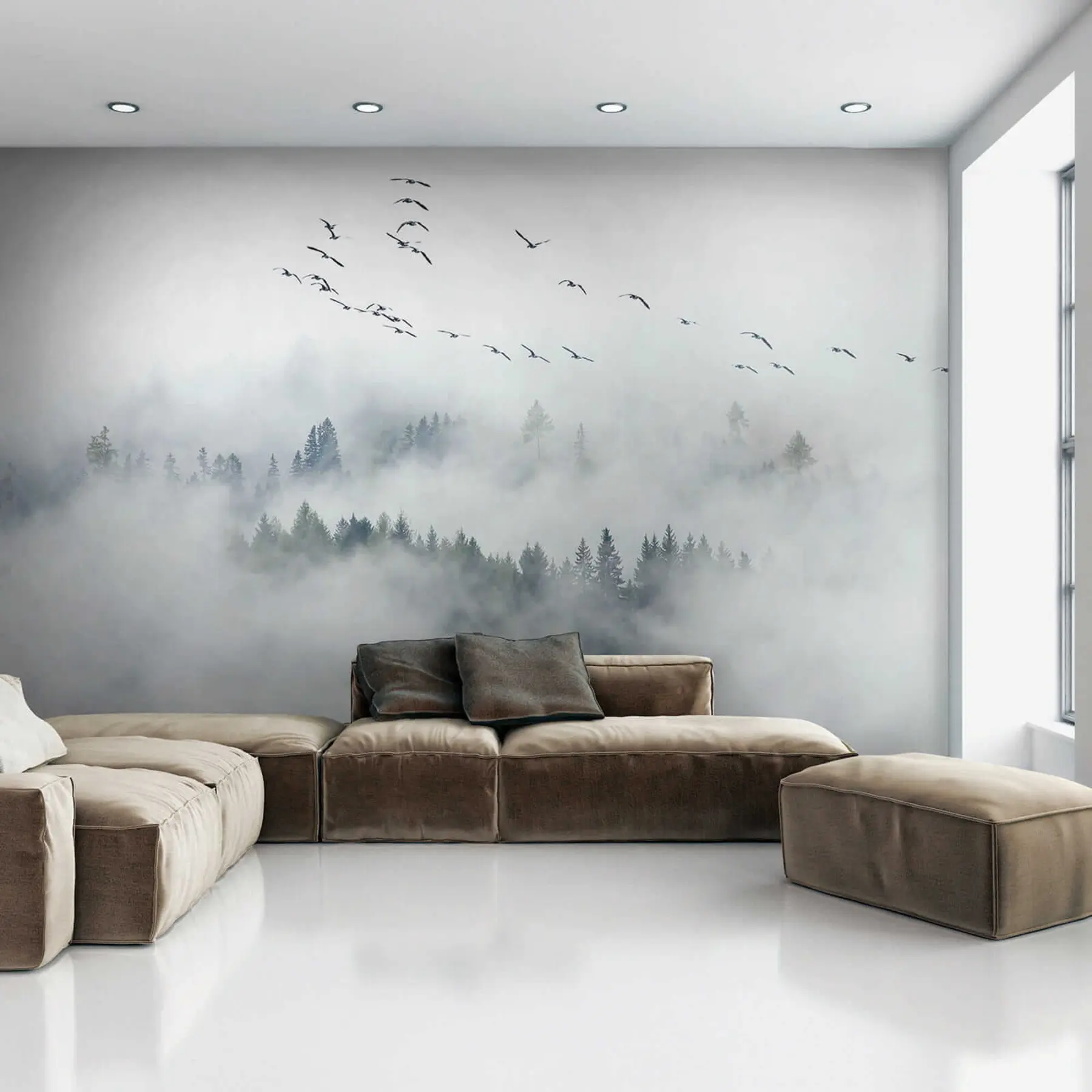 murales de pared Bosque de niebla y pájaros u32480