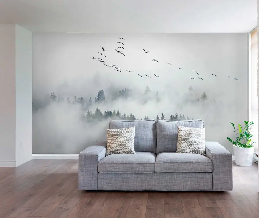 murales de pared Bosque de niebla y pájaros u32480