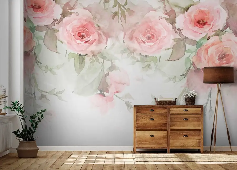 murales de pared Rosas rosas de acuarela u34659