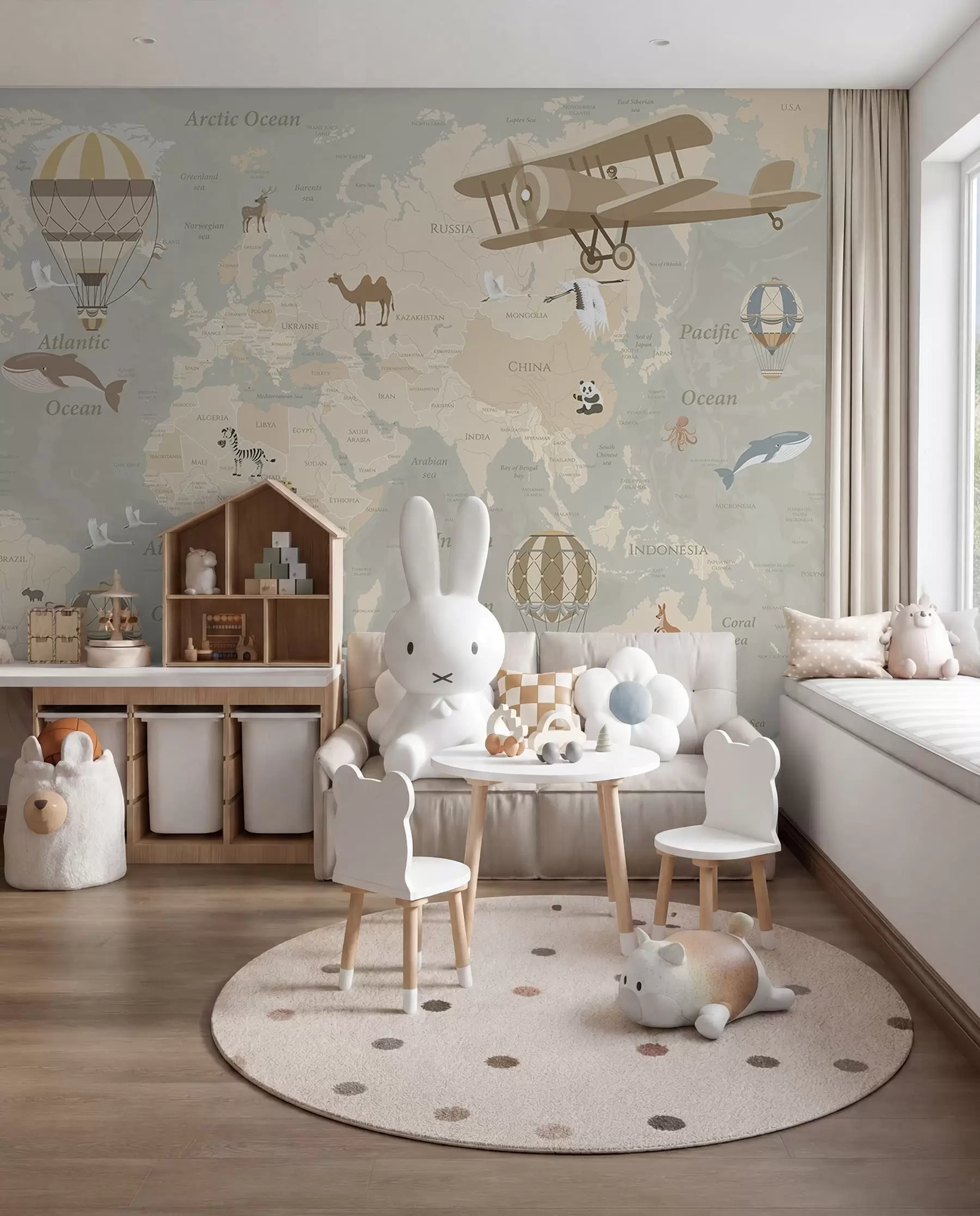 murales de pared Mapamundi con globos u36066