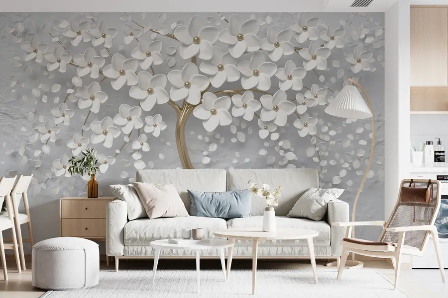 murales de pared Árbol de pétalos blancos u37065