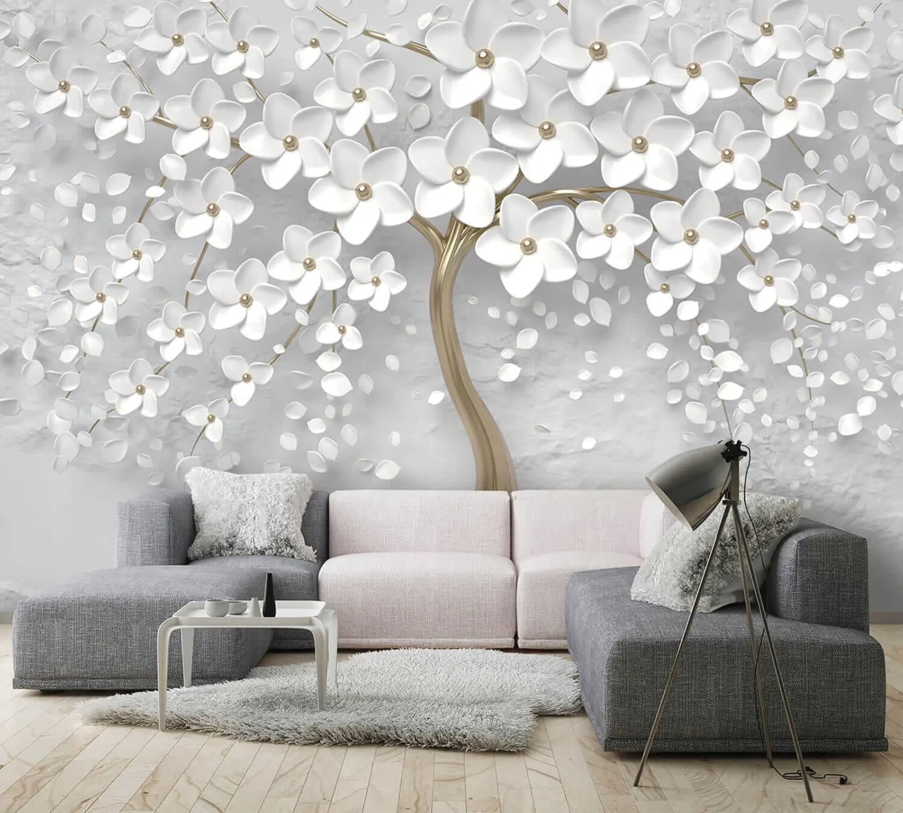 murales de pared Árbol de pétalos blancos u37065