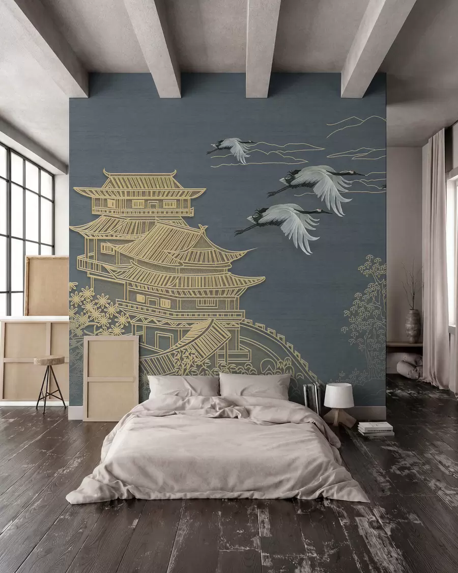 murales de pared Grullas y pagodas u38720