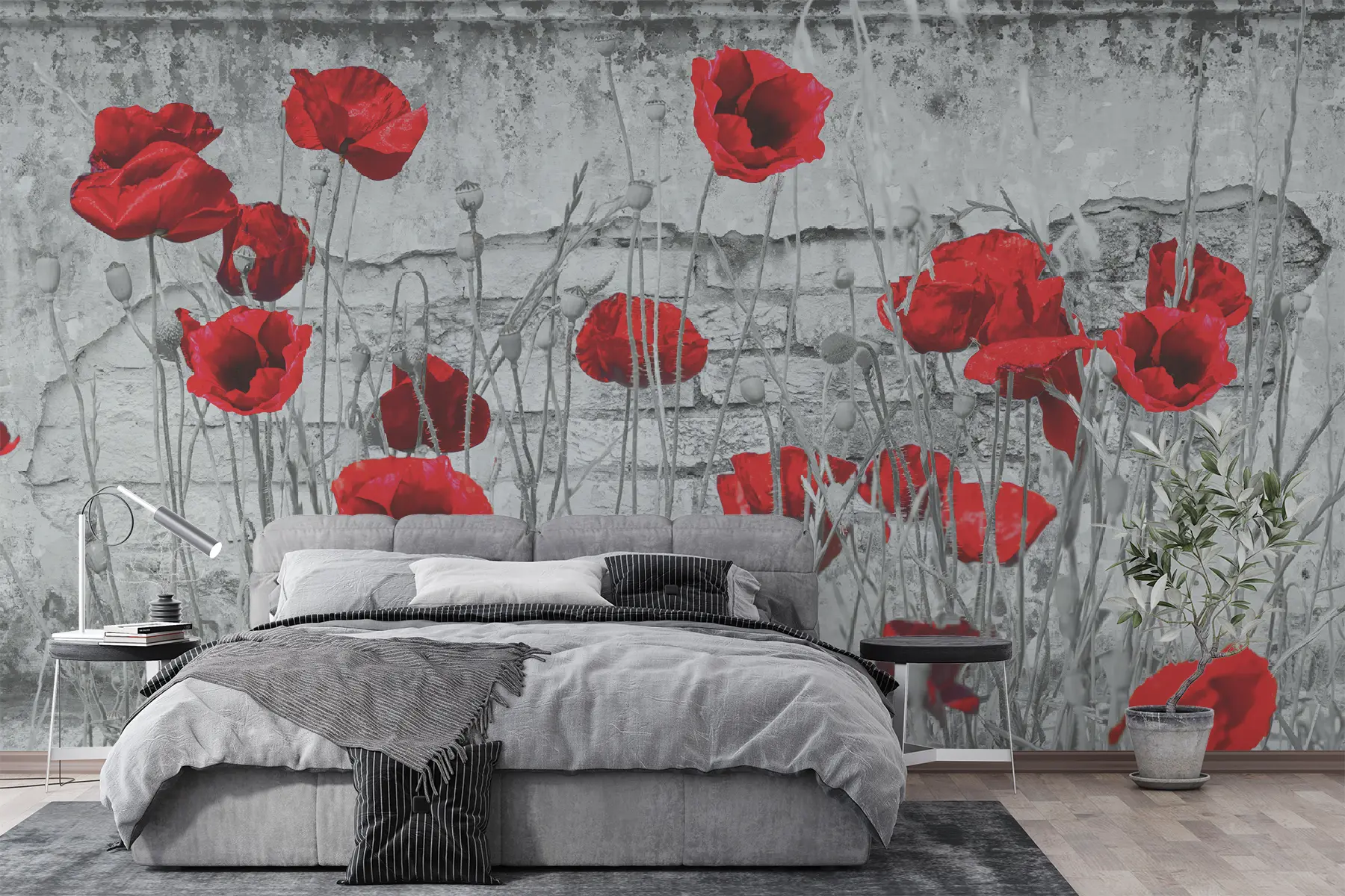 murales de pared Amapolas brillantes en el fondo de la pared u40552