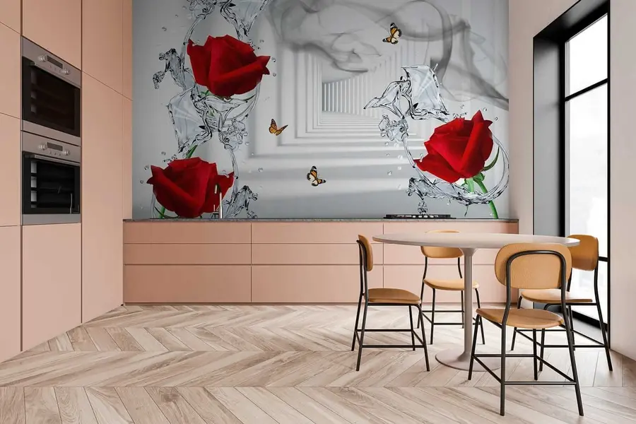 murales de pared Rosas rojas y salpicaduras de agua u41092