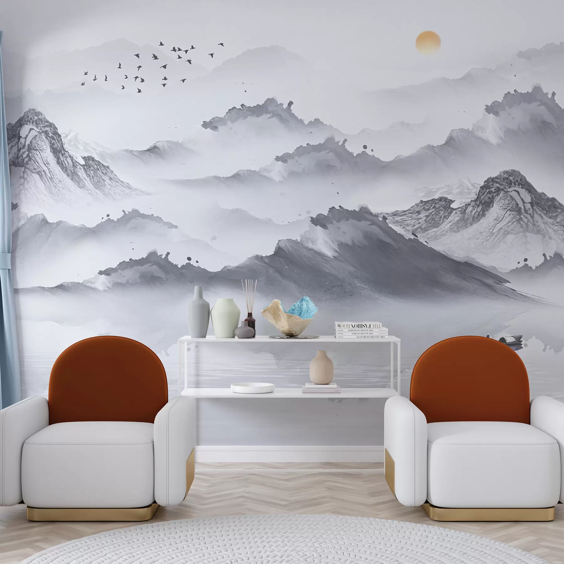 murales de pared Montañas en estilo japonés. dibujo a tinta u44010
