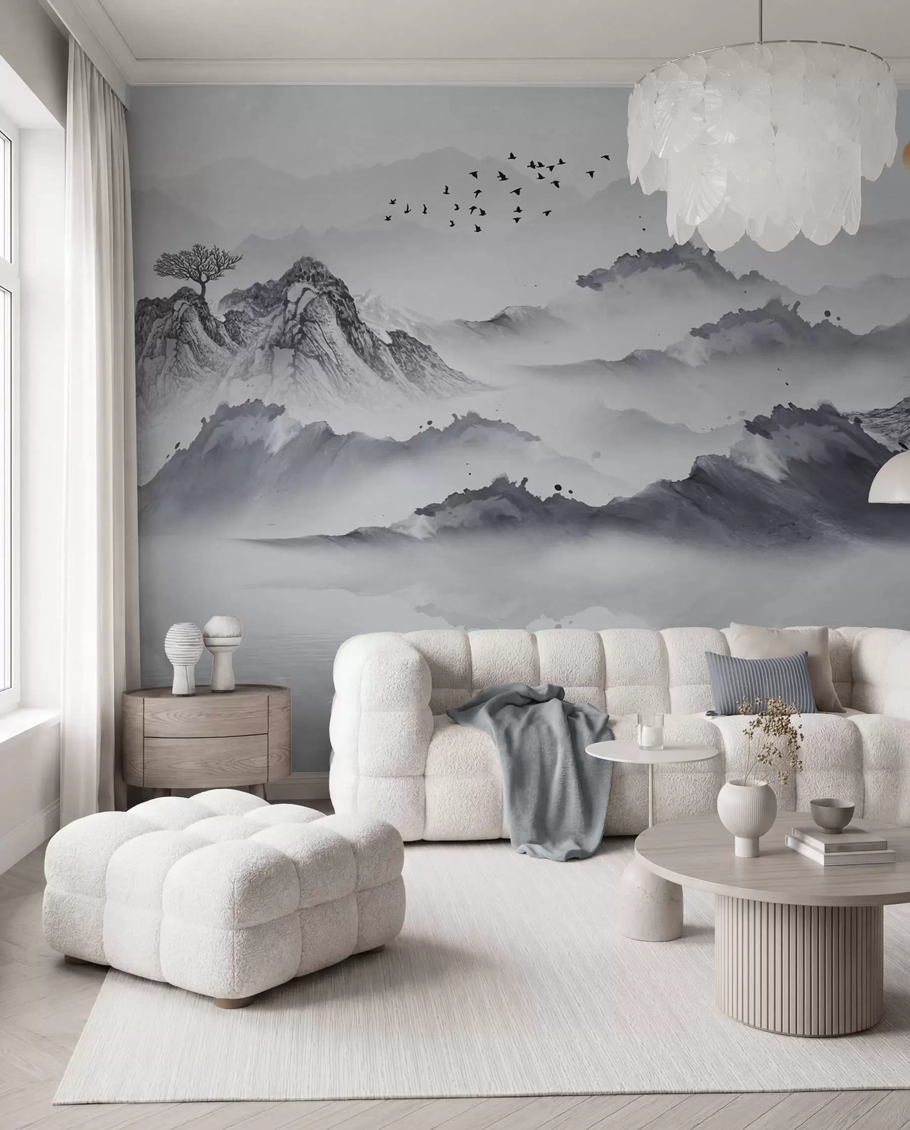 murales de pared Montañas en estilo japonés. dibujo a tinta u44010