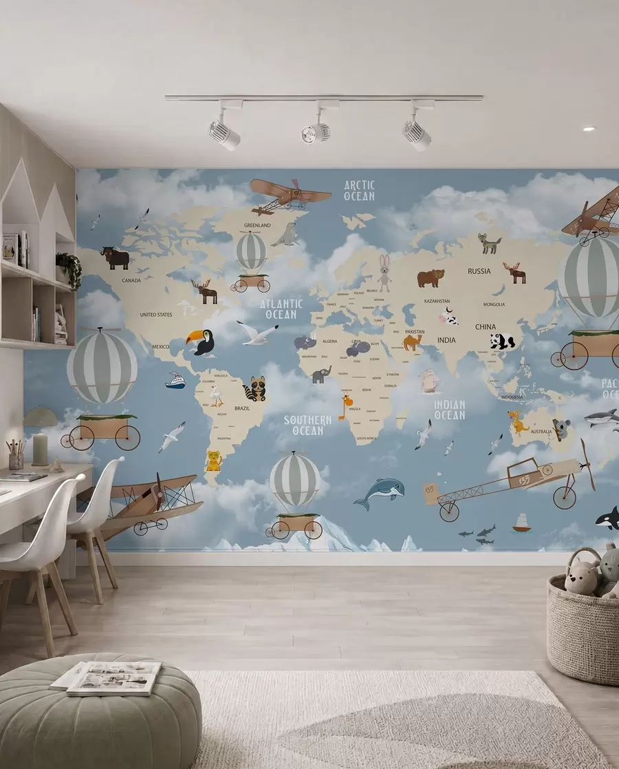 murales de pared mapamundi con animales u48123