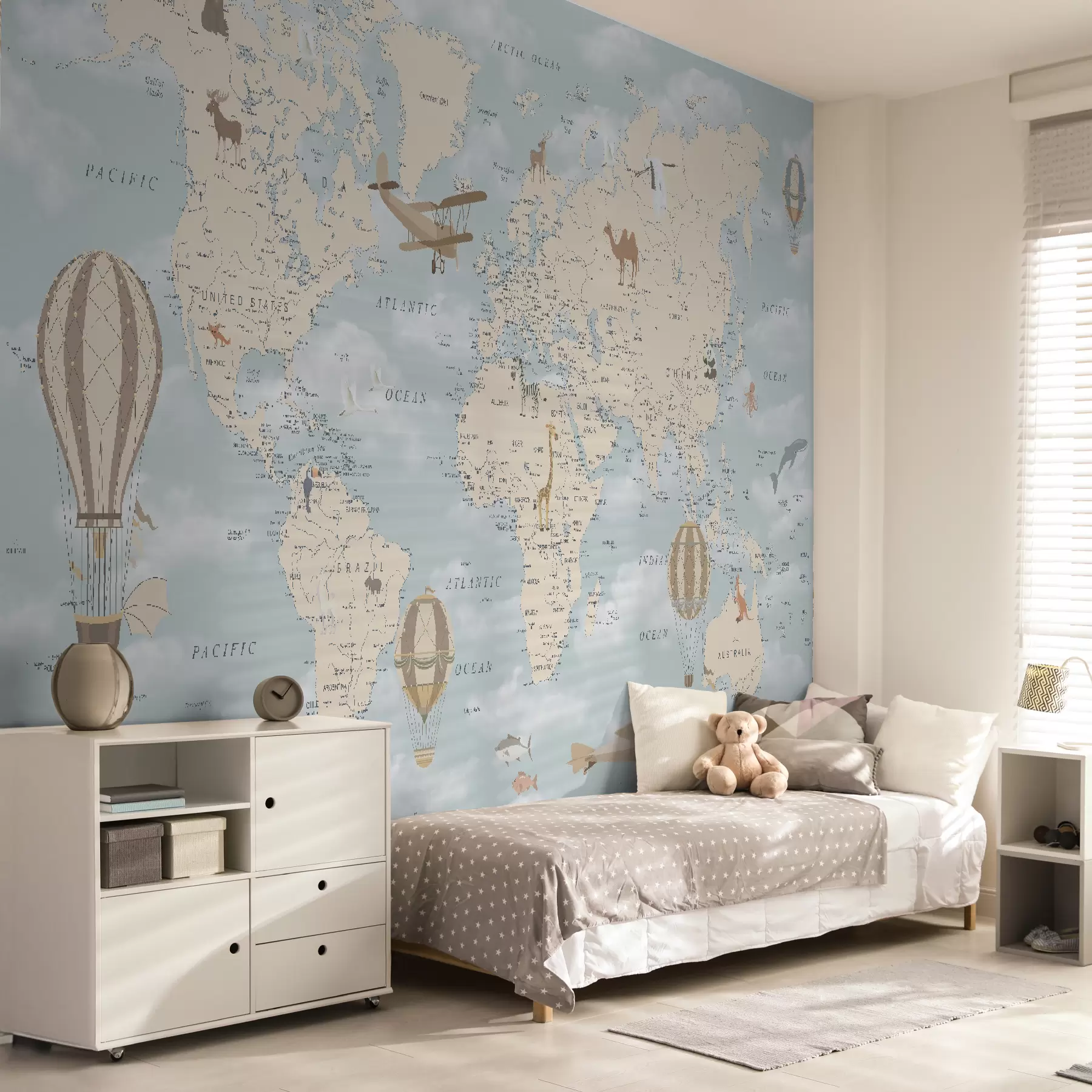 murales de pared Mapa infantil del mundo con aviones u60135