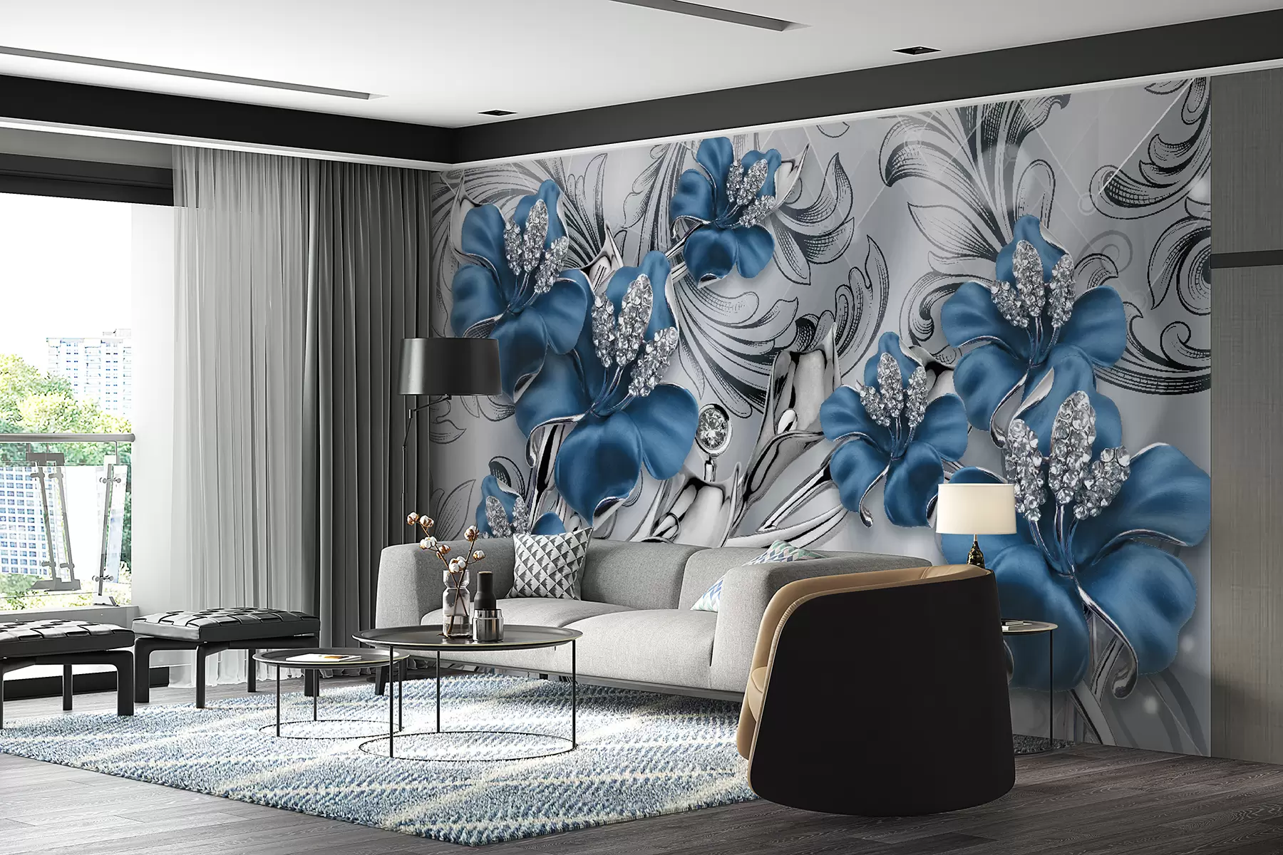 murales de pared Flores azules u60405
