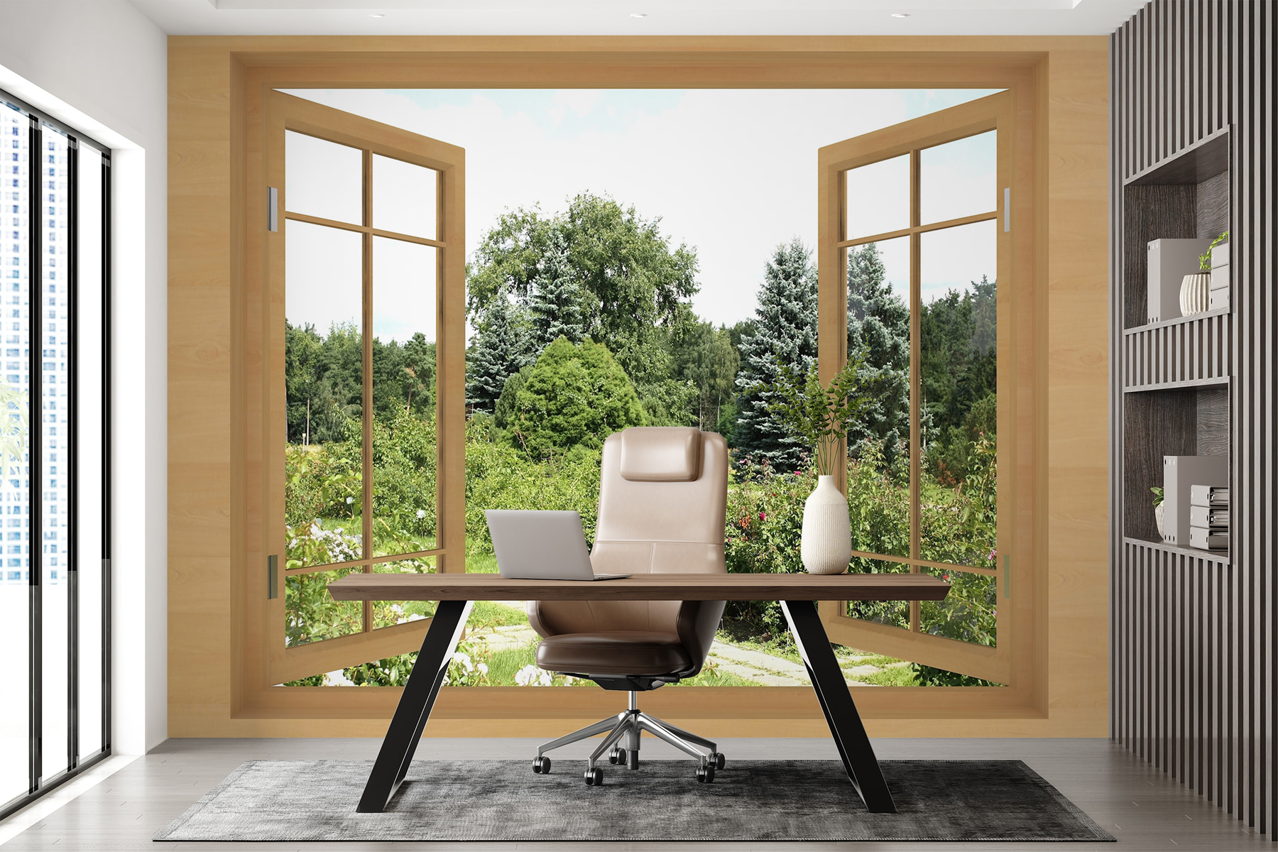 Fotomural 3D Isla Y Bosque | Póster XXL Naturaleza Pared | Ventana Virtual Efecto Realista