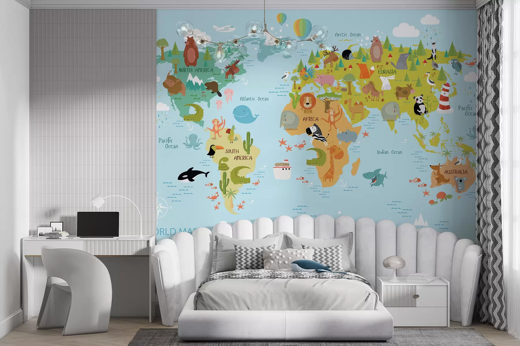 murales de pared Mapa infantil del mundo con animales u62047