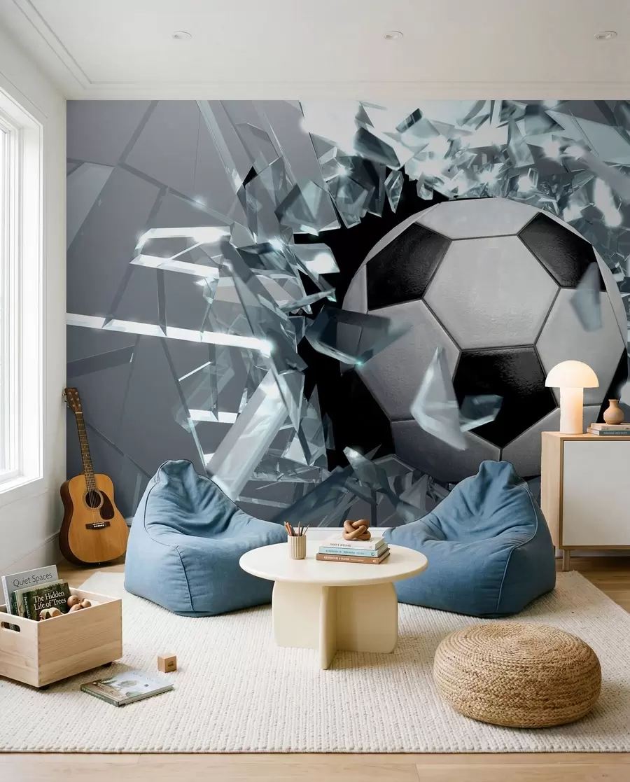 murales de pared Balón de fútbol rompe vidrio u64581