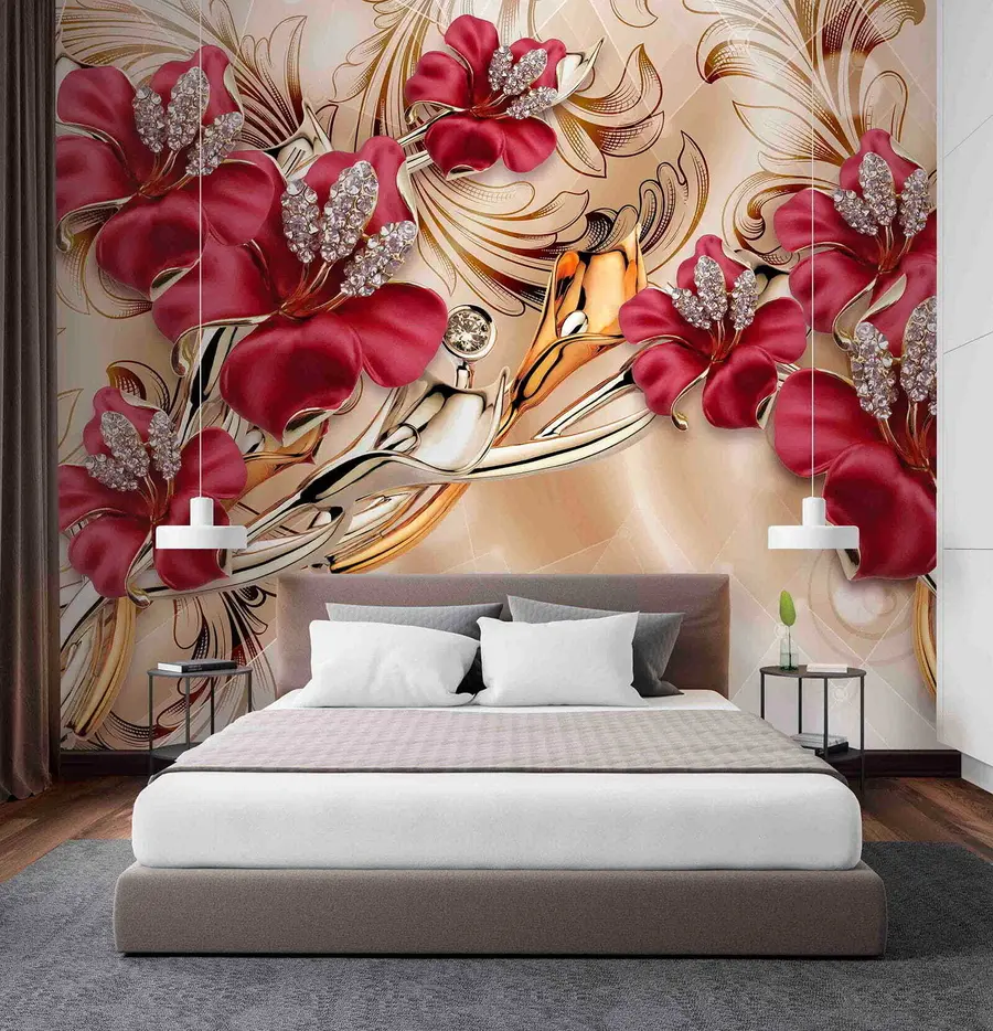 murales de pared Lirios rojos con efecto 3D u70604