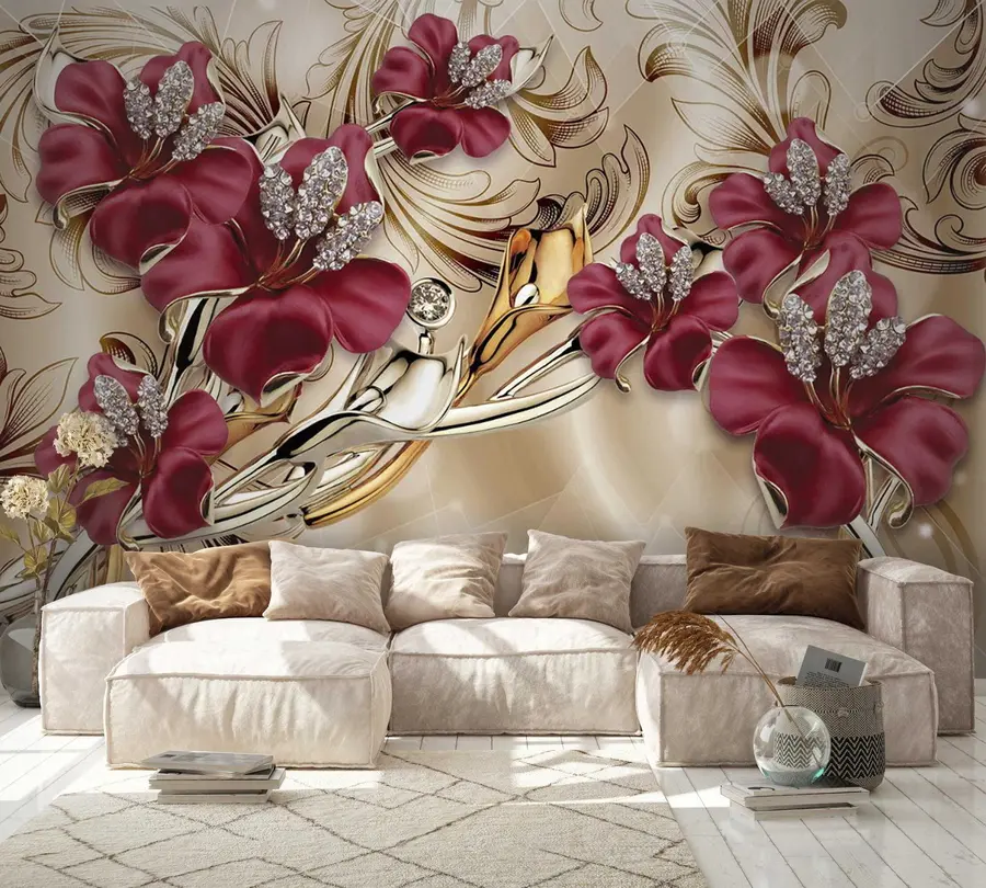 murales de pared Lirios rojos con efecto 3D u70604