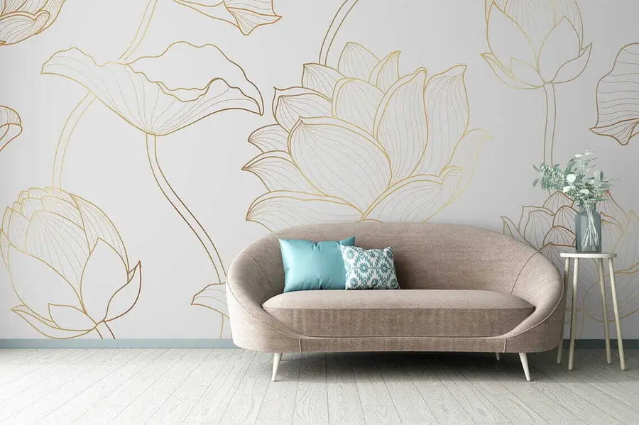 murales de pared Arte lineal del loto u58166