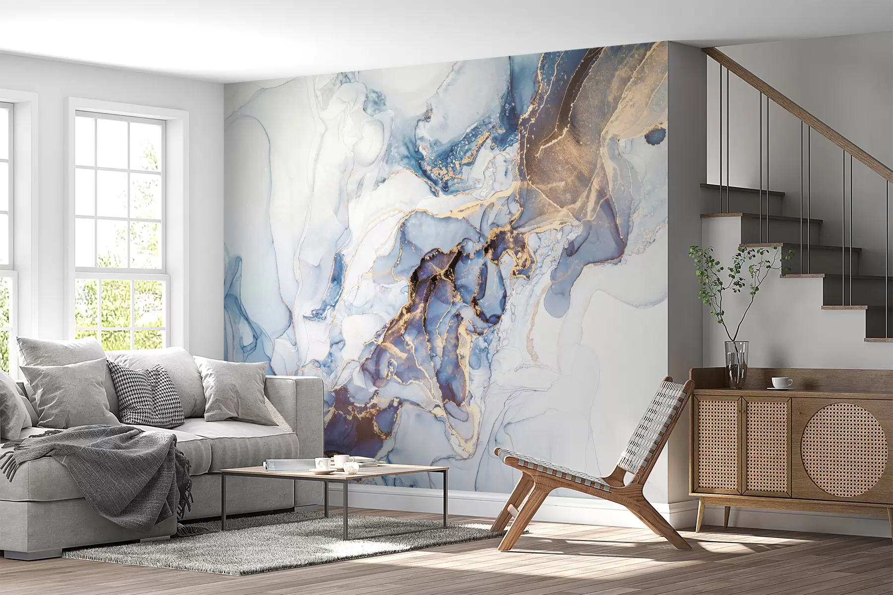 murales de pared Mármol blanco azul, fluido u70767