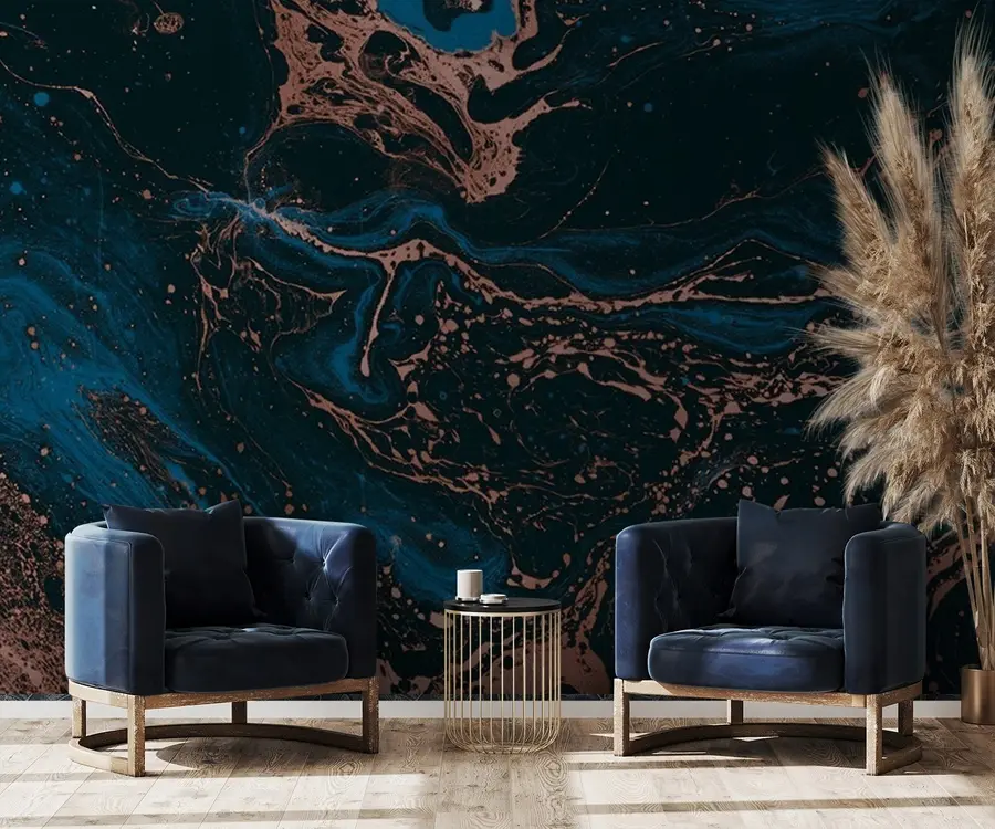 murales de pared Líquidos azules, efecto mármol u71439