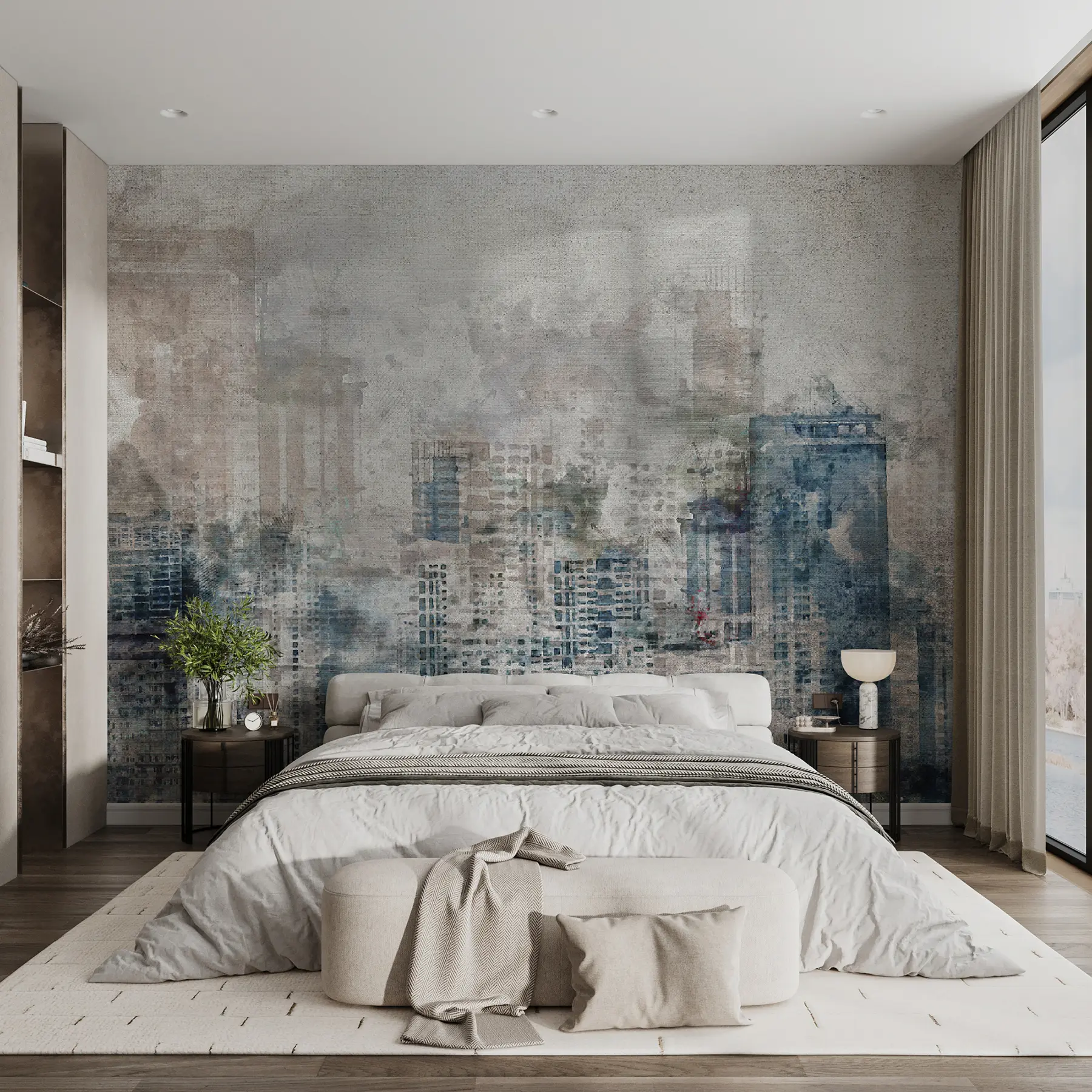 murales de pared Acuarela ciudad, lienzo u20070