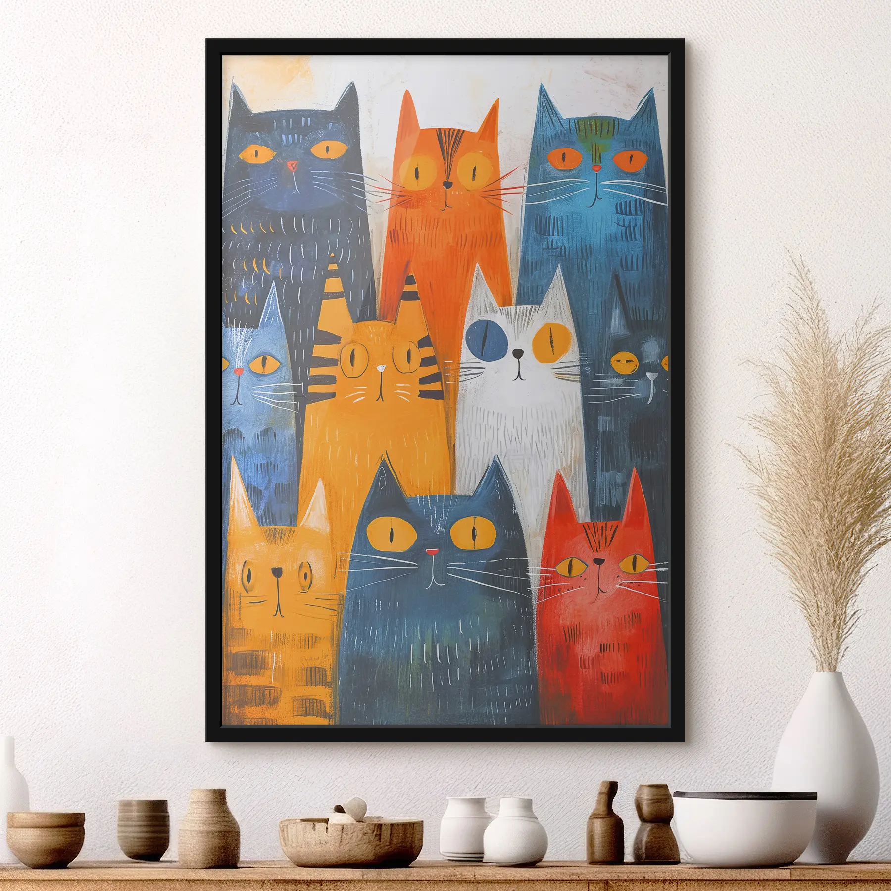 murales de pared Gatos de colores se reúnen felices. f37559