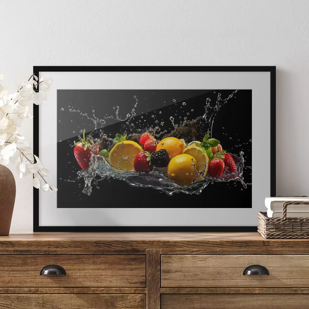 Poster Frutas chapoteando en agua refrescante f37044
