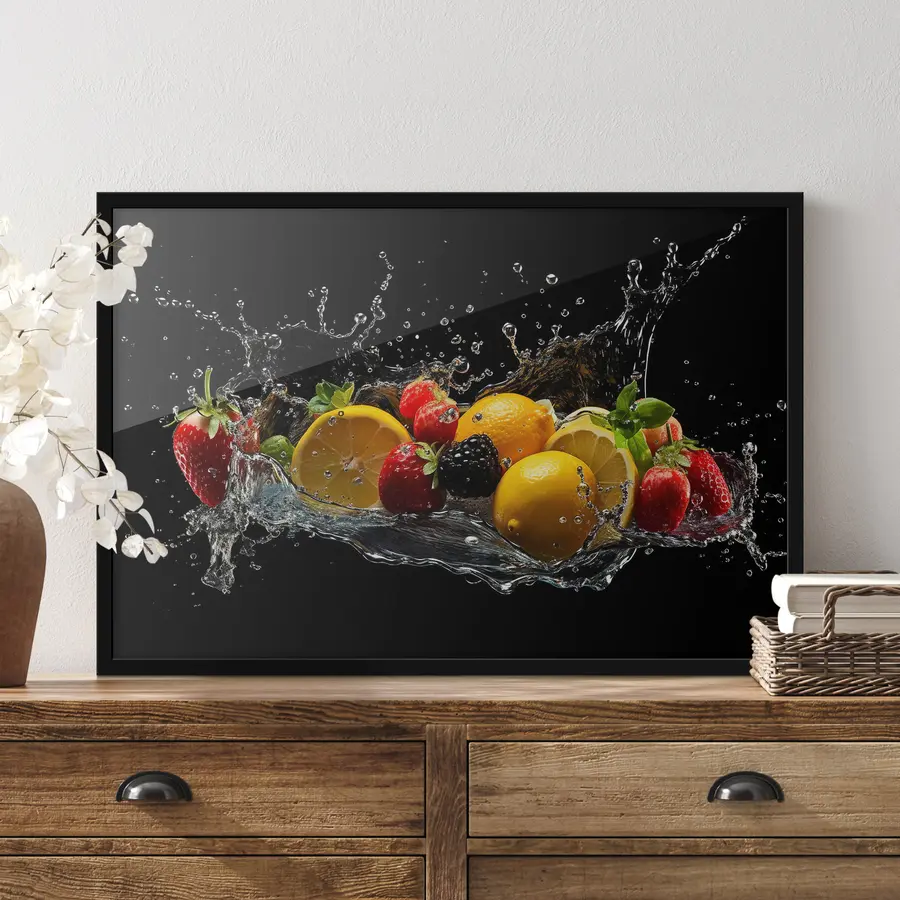 murales de pared Frutas chapoteando en agua refrescante f37044