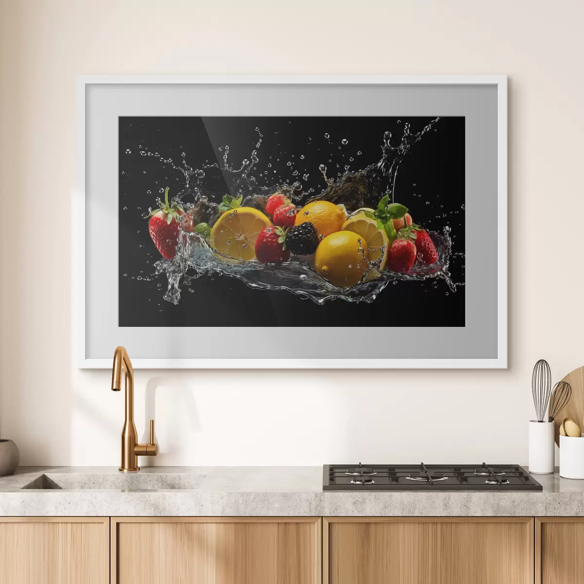 Poster Frutas chapoteando en agua refrescante f37044